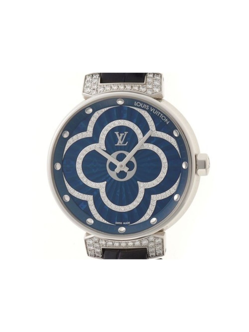 Louis Vuitton Tambour Moon Divine Watch Stainless Lug Diamond Crocodile Leather